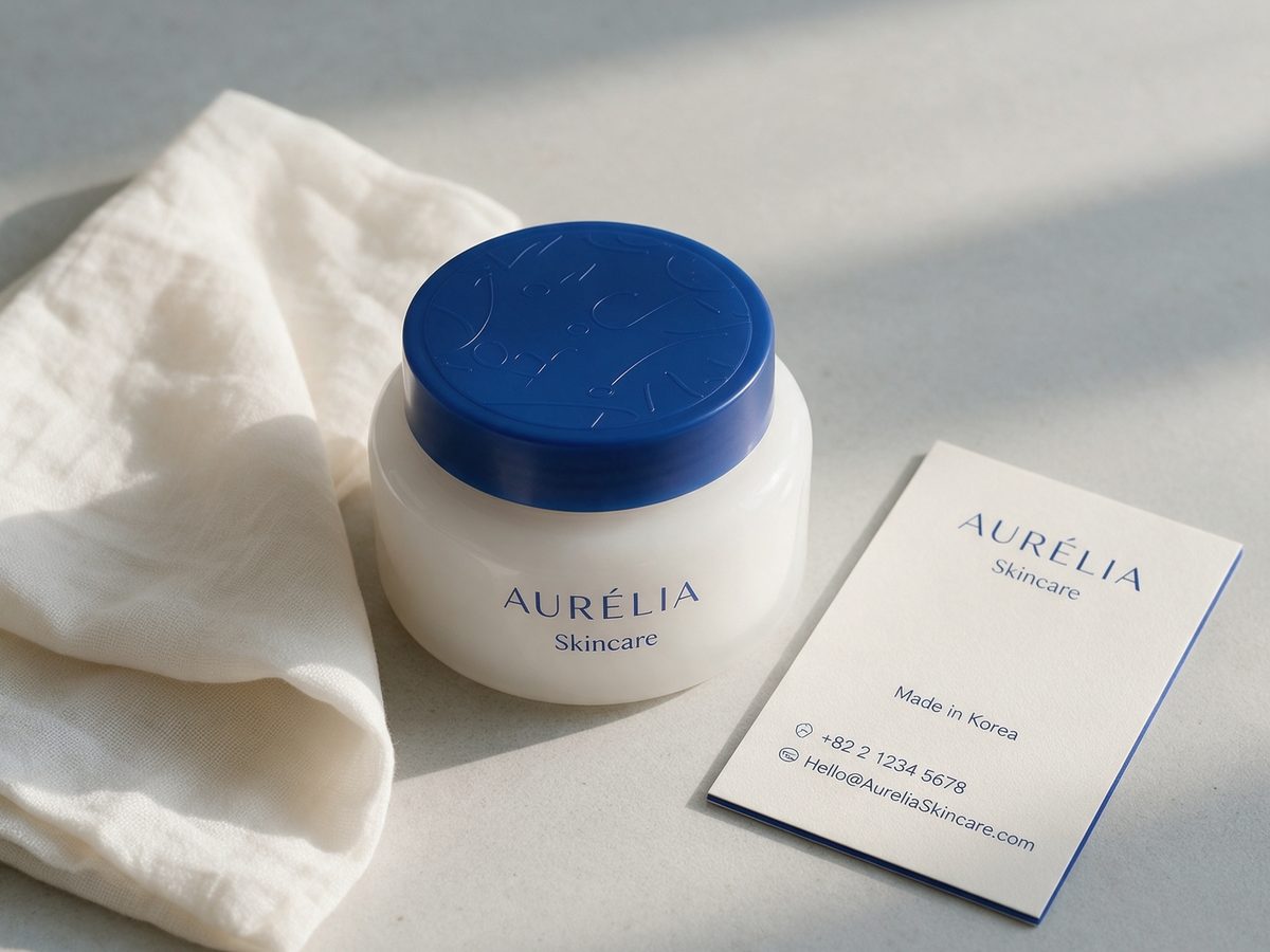 Aurélia Skincare: Cremetiegel und Visitenkarte
